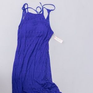 Bisou Royal Blue Crochet Maxi Dress Sz 14 NWT